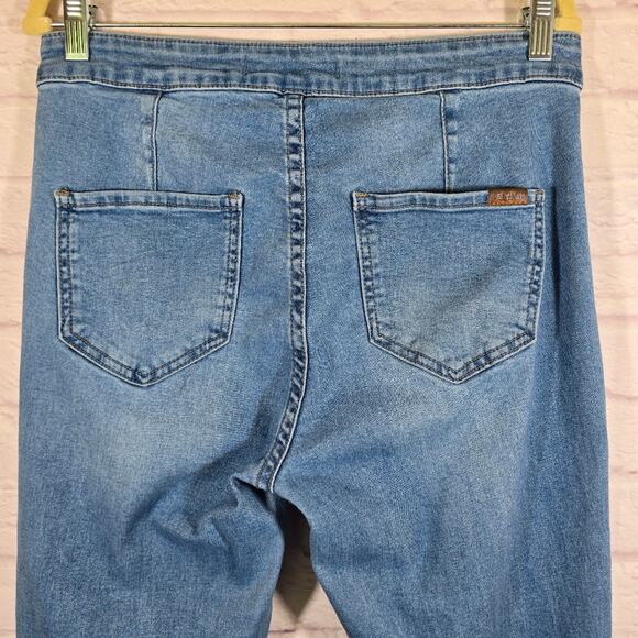 E Rock & Roll Denim Bargain Button Bell Flared Blue Jeans Dyed Frayed Hem Sz 30 - Picture 5 of 10